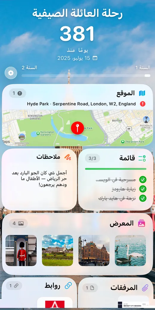 ظهر بطاقة الذكرى، مع صور وملاحظات وخريطة