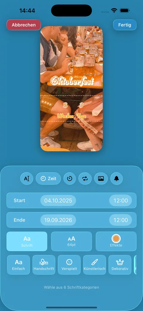 Der Karteneditor, mit Schriften, Fotos und Hintergründen