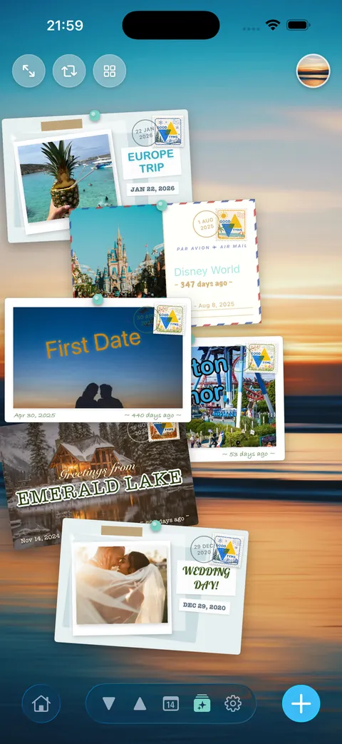 Events shown as postcards