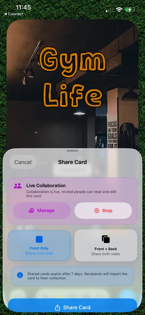 The Share Card sheet with live collaboration