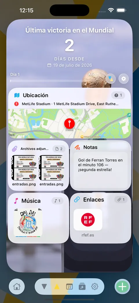 El reverso de la tarjeta, con mapa, lista, enlaces, música y notas