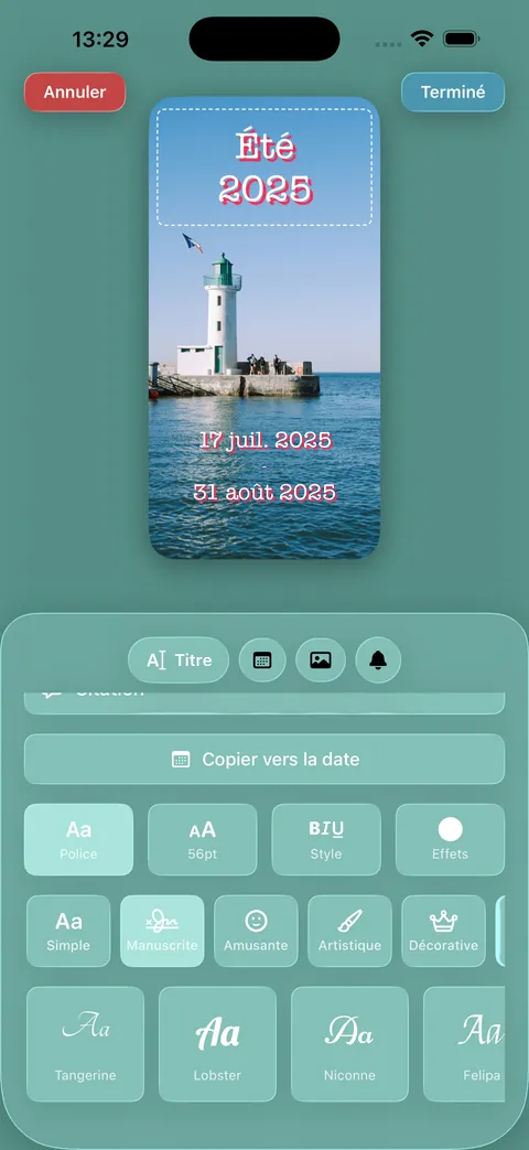L'éditeur de carte, avec polices, photos et arrière-plans