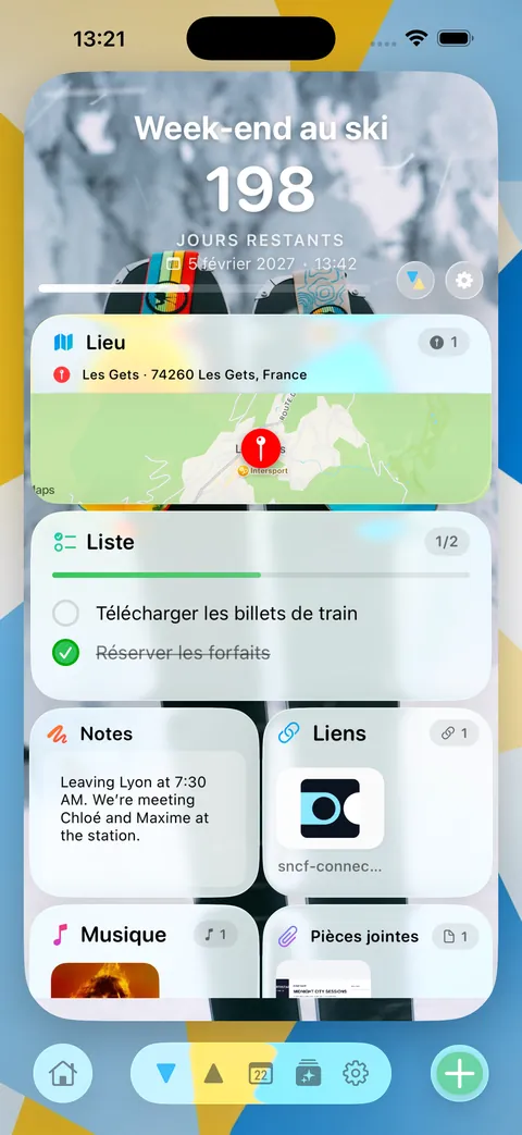 Le verso de la carte, avec un plan, une liste, des liens, de la musique et des notes