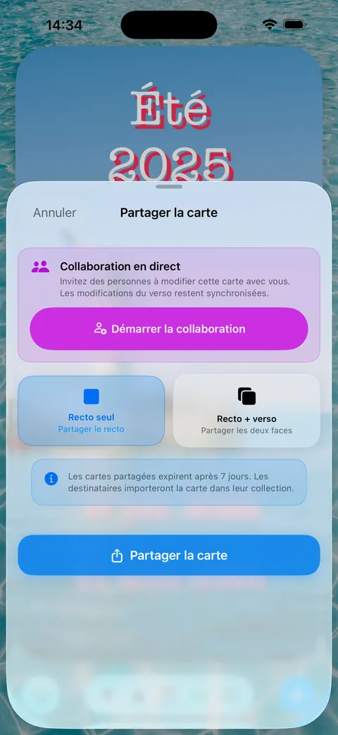 La fenêtre Partager la carte avec la collaboration en direct