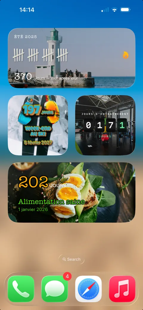 Des widgets Good Tyms sur l'écran d'accueil