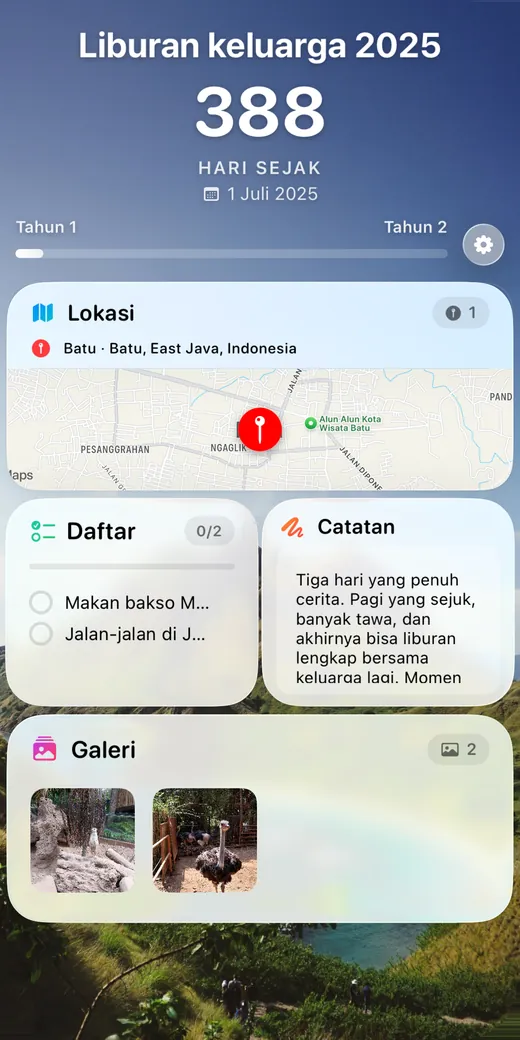 Bagian belakang kartu kenangan, dengan foto, catatan, dan peta