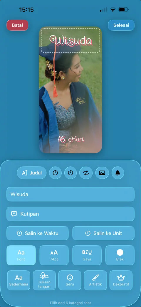 Editor kartu, dengan font, foto, dan latar belakang