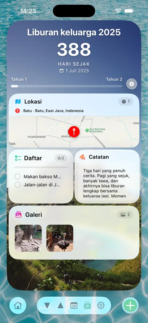 Bagian belakang kartu, dengan peta, daftar, tautan, musik, dan catatan