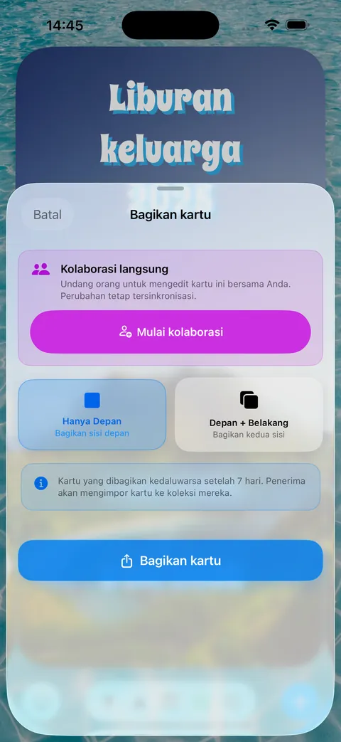 Lembar Bagikan kartu dengan kolaborasi langsung