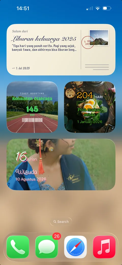 Widget Good Tyms di layar utama