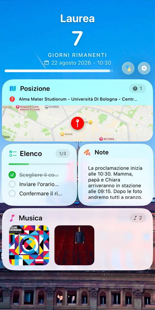 Il retro della scheda, con mappa, elenco, link, musica e note