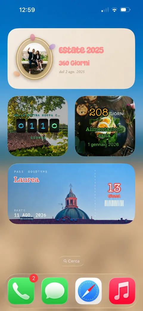 I widget di Good Tyms nella schermata Home