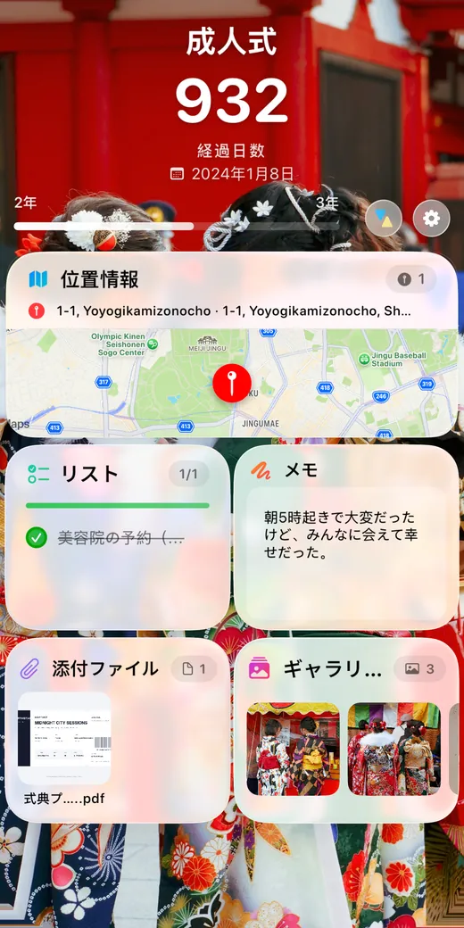 写真、メモ、地図が入った思い出カードの裏面