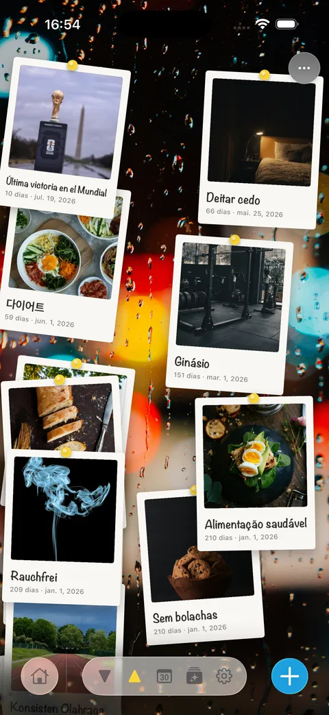 Eventos mostrados como uma parede de polaroids