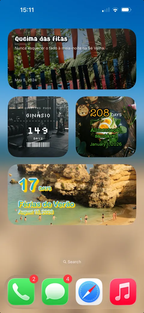 Widgets do Good Tyms no ecrã principal